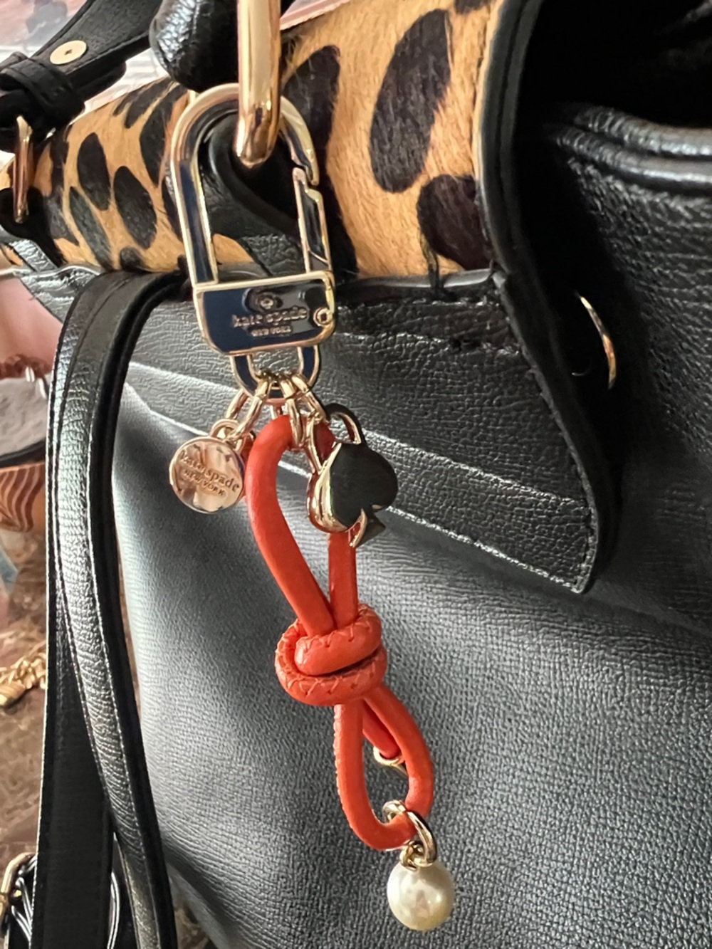 kate spade Orange Leather Knot Key Charm with Pearl and Spade charm only - Picture 10 of 10